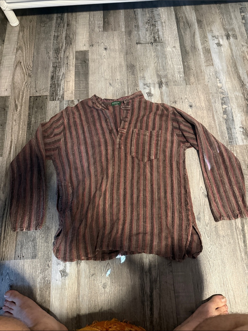 Men's Casual Striped Button-Down Shirt in Rust and Brown
